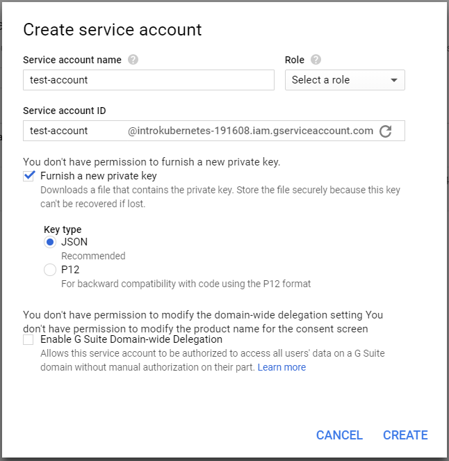 Fill out the details for your new service account.